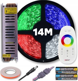Rgb Led szalag szett színes hideg fehér távirányítóval és tápegységgel 14M 12V