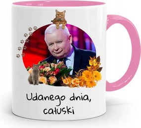 Rózsaszín Vicces Bögre Jaroslaw Kaczynski fényképes nyomattal