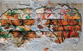 Flizelin fotótapéta Beton Tégla és Virágok Loft Vintage 200x140 +ragasztó