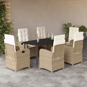 7 részes bézs polyrattan kerti étkezőgarnitúra párnákkal