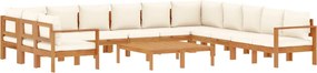 vidaXL 9 részes tömör akácfa kerti kanapészett párnákkal