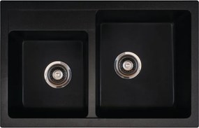 Quadro Plus 2D Metalac 171004 Gránit Mosogatótálca - Extra mély, Kétmedencés, Szemcsés Fekete