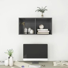 magasfényű szürke szerelt fa fali TV-szekrény 37 x 37 x 72 cm