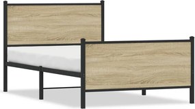 vidaXL sonoma tölgy színű fém ágykeret matrac nélkül 100 x 190 cm