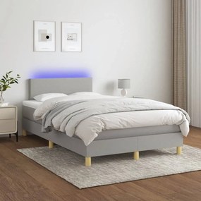 Világosszürke szövet rugós és LED-es ágy matraccal 120 x 200 cm