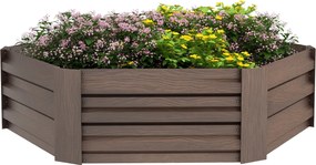 Outsunny Kerti Ágyás Acélból, Hatszögletű Virágágy Nyitott Aljjal, Növényi Konténer Fa Hatással, Zöldségágyas Erkélyre és Kertbe, Sötétbarna, 113 x 98