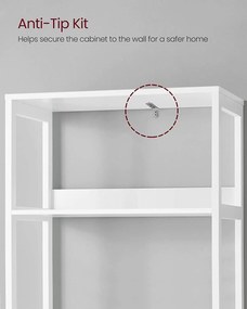 Tárolószekrény, magas szekrény 3 polccal, fehér