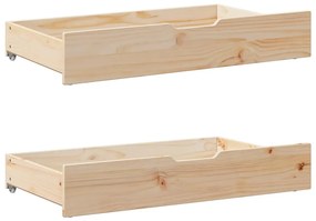 2 db tömör fenyőfa ágy alatti fiók kerékkel 95 x 55 x 16 cm