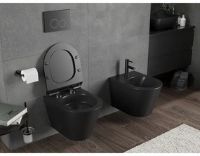 Mexen Rico, falra akasztható wc csésze 490x360x370 mm, Perem nélküli Tornado + duroplast wc ülőke, matt fekete, 30720185T