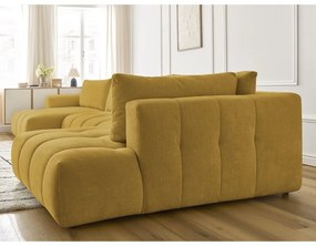 Mustársárga kinyitható-tárolóhelyes sarokkanapé (jobb oldali-U alakú) Fuji – Bobochic Paris