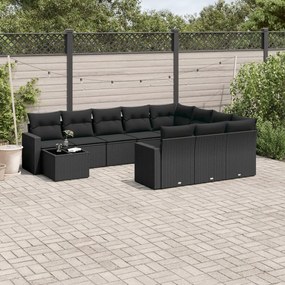 vidaXL 11 részes fekete polyrattan kerti ülőgarnitúra párnákkal