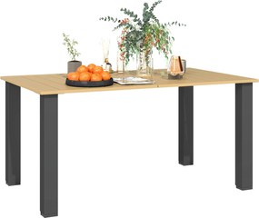 Outsunny Téglalap alakú Kerti Asztal Kültéri Terasz Asztal 150x90x73 cm Acél Lábakkal, Napernyő Nyílással és Lamellás Kialakítással, Teherbírás 70 kg