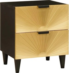 vidaXL Éjjeliszekrény Fekete és Arany 40 x 33,5 x 46 cm Tömör akácfa