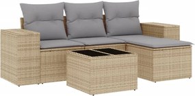 vidaXL 5 részes bézs polyrattan kerti ülőgarnitúra párnákkal
