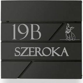 Nagy postaláda antracit házszámmal, gravírozással 37x37x11