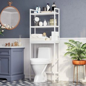 WC-polc, 3 szintes bambusz fürdőszobai polc,, 63 x 163 x 26 cm, fehér