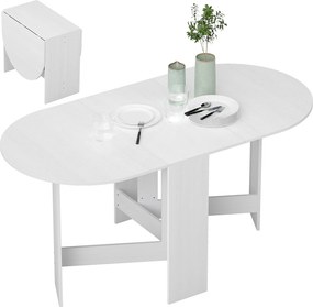 HOMCOM Összecsukható Étkezőasztal Ovális Konyhai Asztal Hajtogatható Szárnyakkal Modern Stílusban 163x80x75 cm Fehér | Aosom