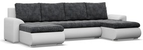 Tokio U alakú sarokkanapé, 3 ágyneműtartóval, fonott + műbőr, univerzális oldal, sötétszürke - fehér