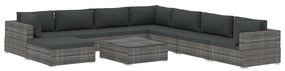9 részes szürke polyrattan kertibútor-garnitúra párnákkal