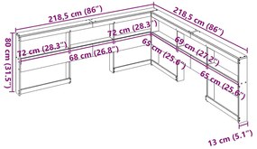 Könyvespolc fejtámla L-alakú viaszbarna 200 cm tömör fa fenyőfa