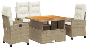 vidaXL 4 részes bézs polyrattan kerti étkezőgarnitúra párnákkal