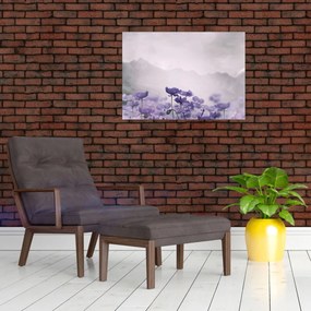 Üveg kép - Lila virágok a hegyekben (70x50 cm)
