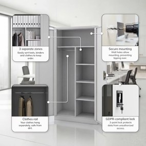 Zárható takarítószekrény szürke DAWID 900 x 1850 x 450 mm
