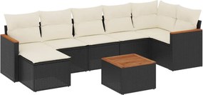 vidaXL 8 részes fekete polyrattan kerti ülőgarnitúra párnákkal