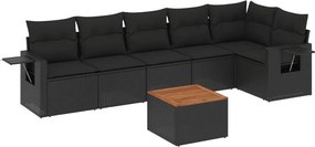 vidaXL 7 részes fekete polyrattan kerti ülőgarnitúra párnával