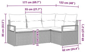 4 darabos Kerti Kanapészett Párnákkal Fekete Poli Rattan, 2 személyes Kerti Kanapé Párnákkal Fekete Poli Rattan
