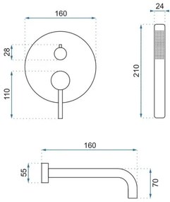 REA-B7503 - LUNGO beépített csaptelepes kádgarnitúra, szálcsiszolt arany
