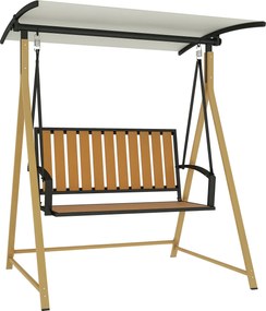 Outsunny 2 személyes kültéri kertihinta fa mintával, állítható napernyővel és fém kerettel, 240 kg terhelhetőség, 142x112x162 cm, természetes és bézs
