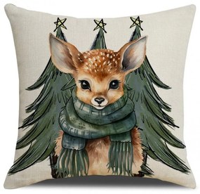 Karácsonyi párnahuzat FAWN WITH TREES 45x45 cm, krémes
