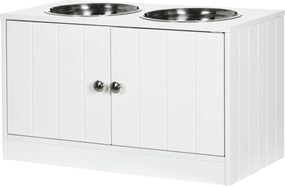 PawHut Emelt Kutyatápláló Állomás Vízállással 2 x 2000ml Rozsdamentes Acél Tálakkal Nagy Kutyák és Macskák Számára, Fehér | Aosom