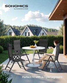 4 darabos összecsukható kerti székkészlet, 8-szögben dönthető háttámlával, max. székenként 150 kg teherbírás, fekete