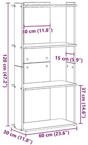 Könyvespolc 3 szintes füstölt tölgy 60x30x120 cm Műfűrészáru