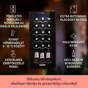 Klarstein Shiraz 18 Uno, borhűtő, 50 liter, 18 palack, 5-18°C, érintőképernyős vezérlőpanel