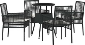 vidaXL Kert étkező szett 5 pcs Fekete polirattan
