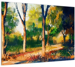 Erdő képe a nyári napsütésben, festmény (üvegen) (70x50 cm)