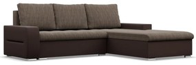 Toronto sarokkanapé, 2 ágyneműtartóval, fonott + műbőr, jobboldali, barna
