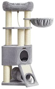 Nagy macskakaparó oszlop, plüss barlanggal és függőágyal, szürke
