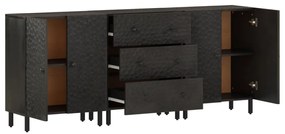 3 db fekete tömör mangófa tálalószekrény 60 x 33 x 75 cm