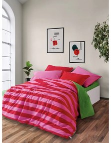 Zöld-rózsaszín négyrészes kétszemélyes hosszabbított renforcé pamut ágyneműhuzat lepedővel 200x220 cm Cherie – Mijolnir