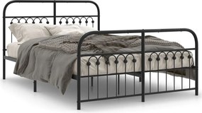 vidaXL fekete fém ágykeret fej- és lábtámlával 140 x 190 cm
