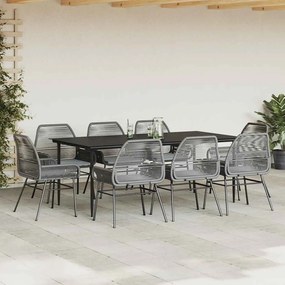 9 részes szürke polyrattan üveg kerti étkezőgarnitúra párnával