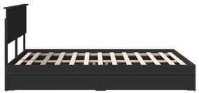 vidaXL Tárolós Ágy fejtámlával fiókkal Fekete 140 x 190 cm Faanyag
