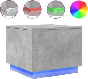 vidaXL betonszürke dohányzóasztal LED-lámpákkal 50 x 50 x 40 cm