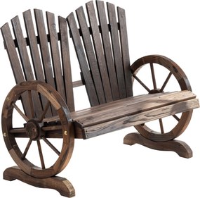 Outsunny 2 Személyes Kerti Pad Szilárd Fa, Karfás Pad, Kerti Bútor 250kg Terhelhetőség, Rusztikus Pad Kerthez, Teraszhoz és Egyéb Kültéri Területekhez