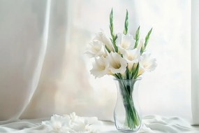 Vászonkép Canvas Virágok Fehér Gladiola Kard Váza Természet 60x40