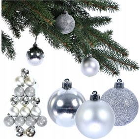 Karácsonyfa gömbök Ezüst 5cm Műanyag gömb szett 17 db-os karácsonyfa gömb